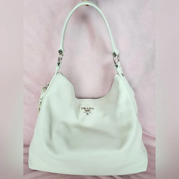 Prada Cream Pebbled Leather Hobo Bag - Picture 1 of 16